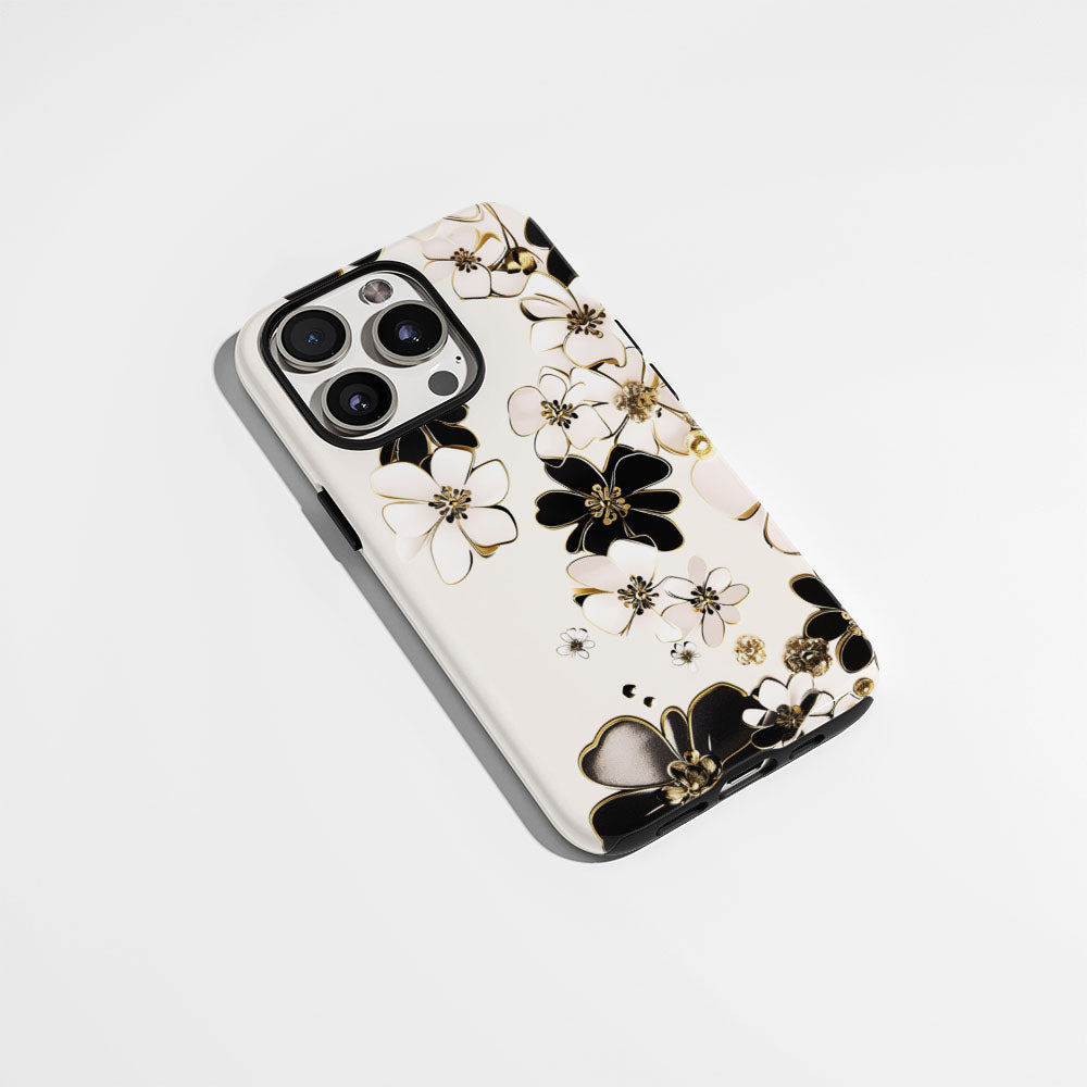 Double-Layer Semi-Handprinted Tough Matte Flowers iPhone Case