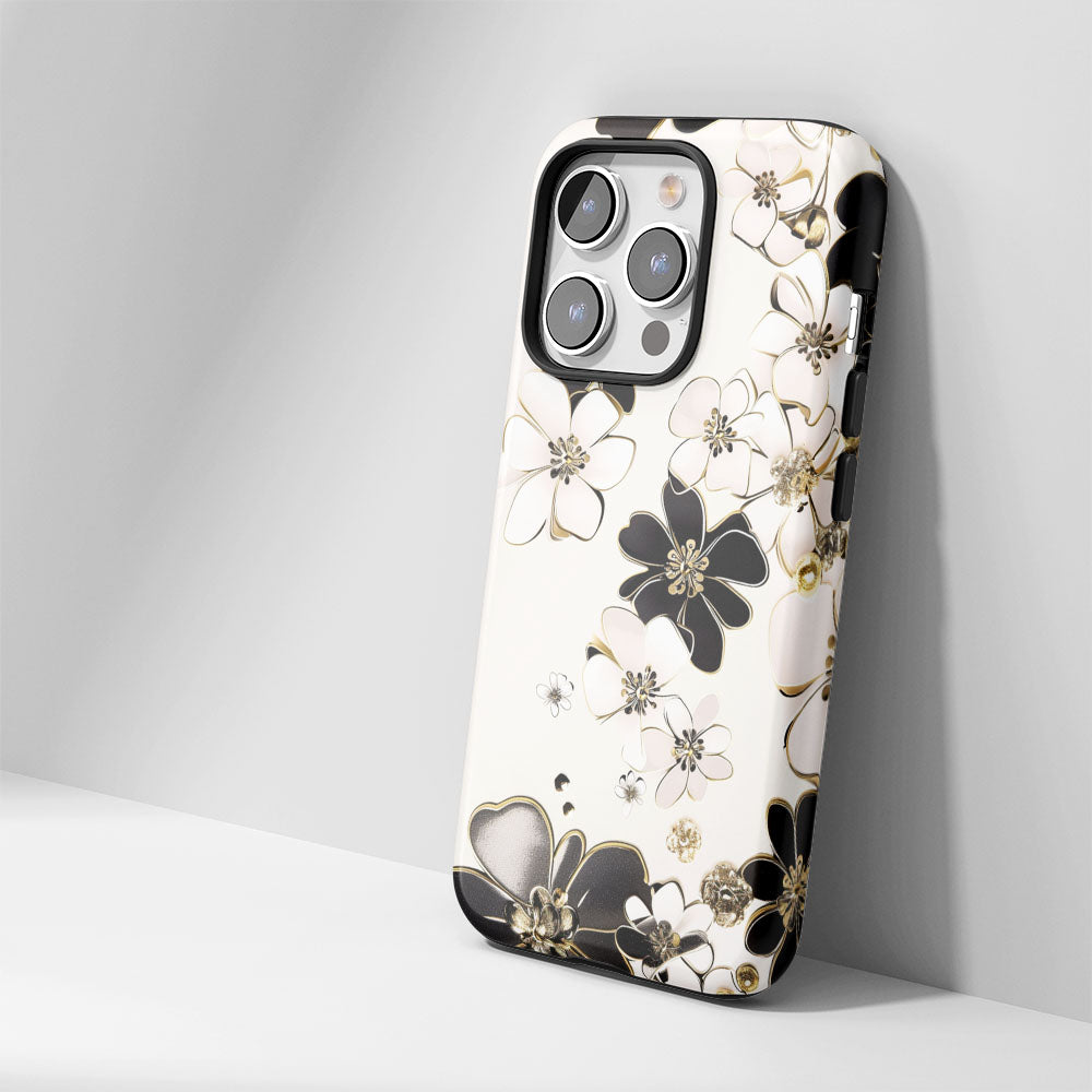Double-Layer Semi-Handprinted Tough Matte Flowers iPhone Case