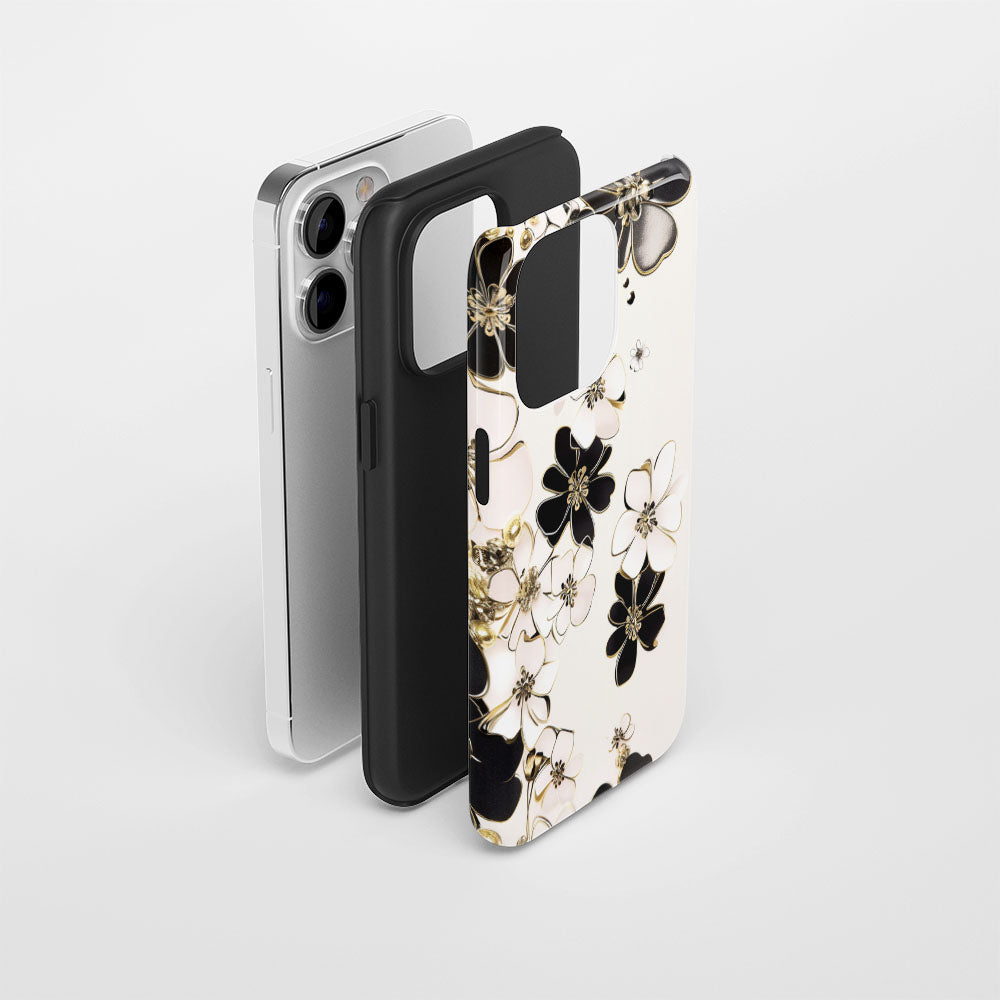 Double-Layer Semi-Handprinted Tough Matte Flowers iPhone Case