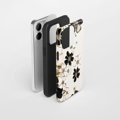 Double-Layer Semi-Handprinted Tough Matte Flowers iPhone Case
