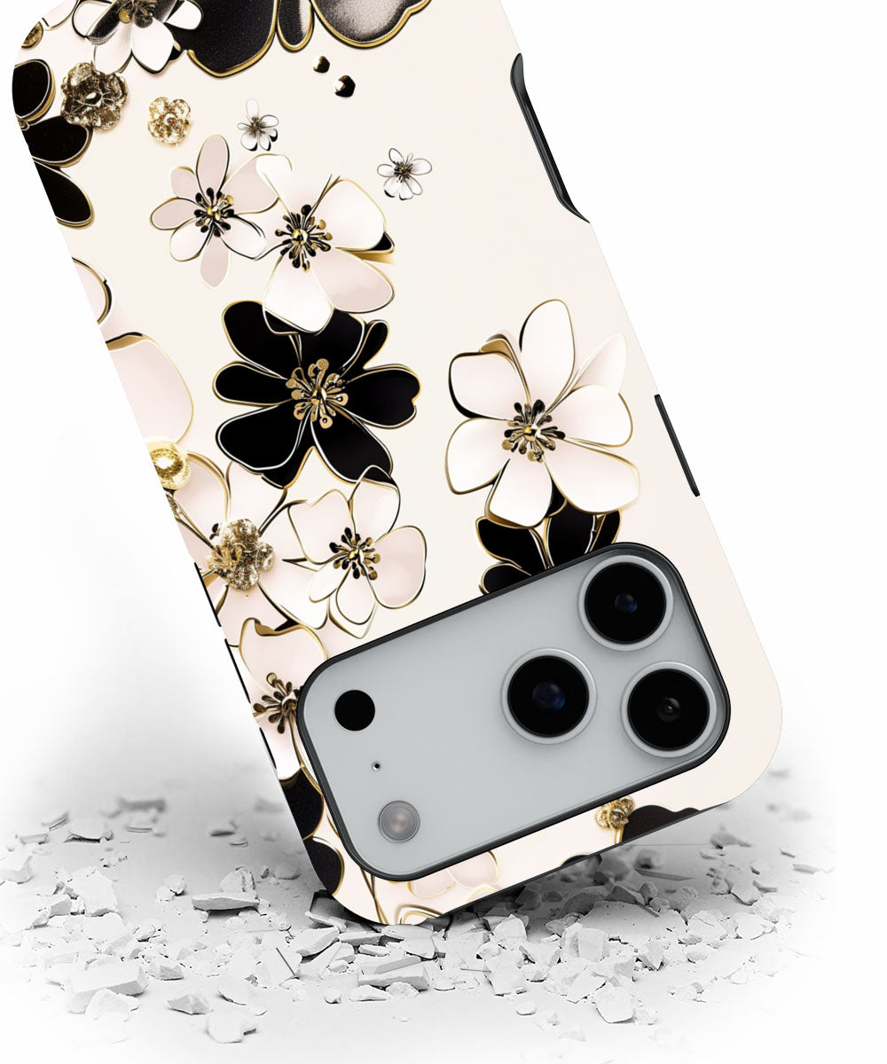 Double-Layer Semi-Handprinted Tough Matte Flowers iPhone Case