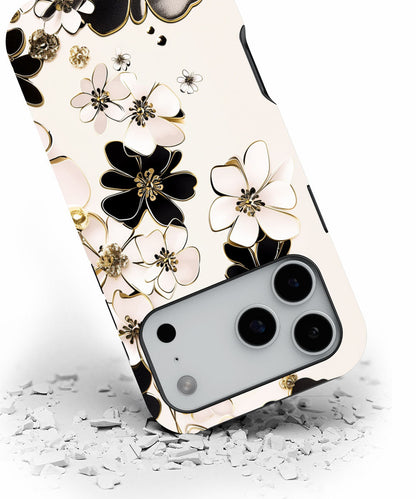 Double-Layer Semi-Handprinted Tough Matte Flowers iPhone Case