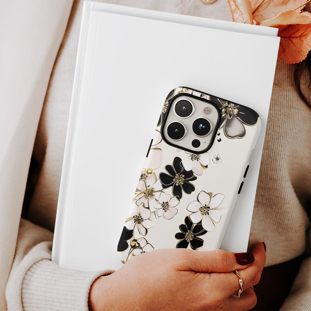 Double-Layer Semi-Handprinted Tough Matte Flowers iPhone Case