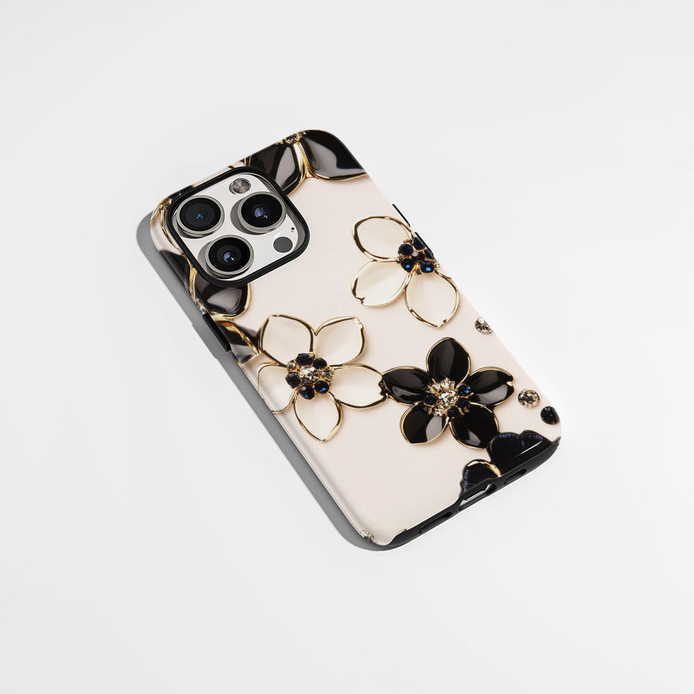 Double-Layer Semi-Handprinted Tough Matte Flowers iPhone Case