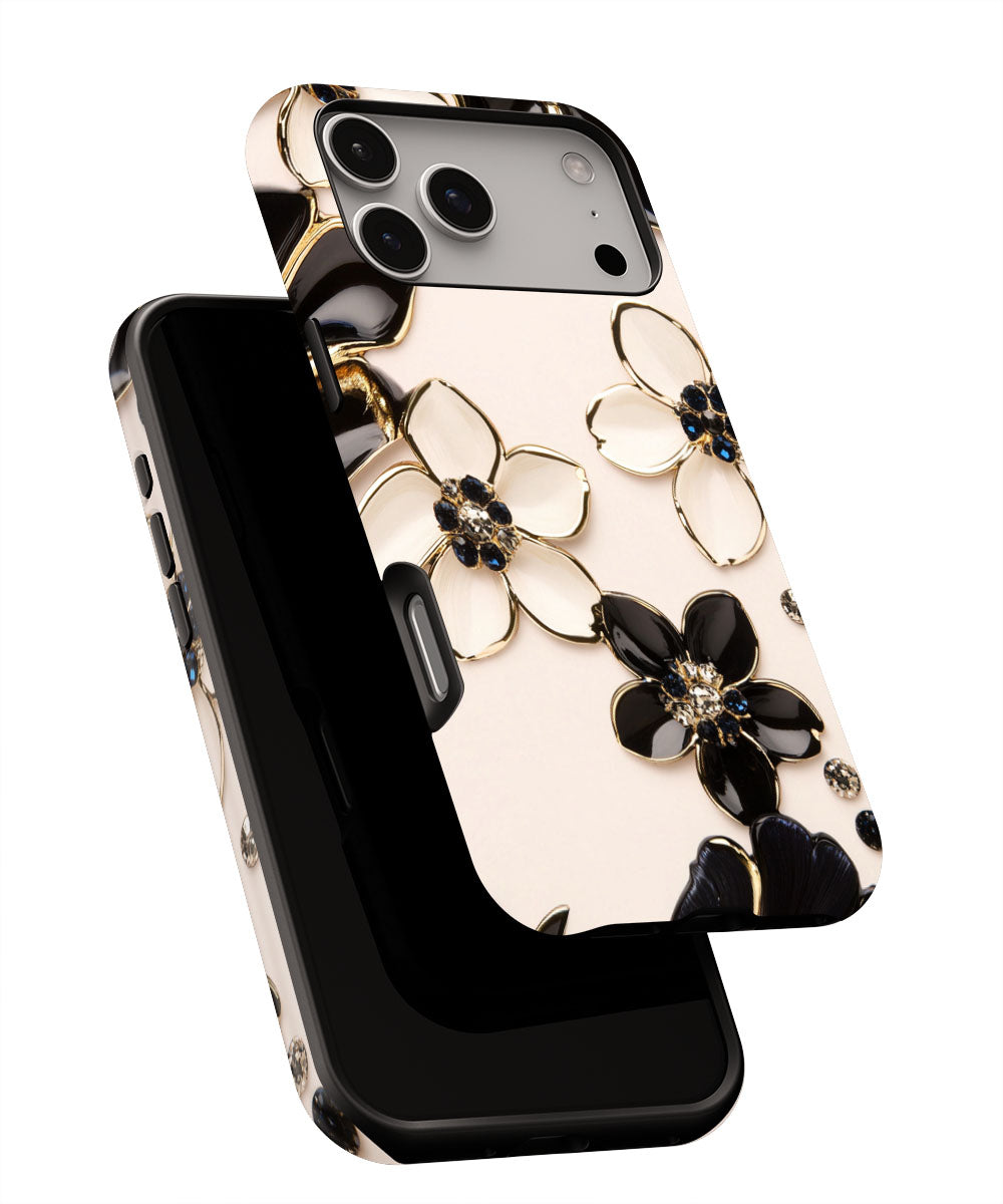 Double-Layer Semi-Handprinted Tough Matte Flowers iPhone Case