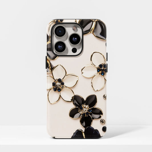 Double-Layer Semi-Handprinted Tough Matte Flowers iPhone Case