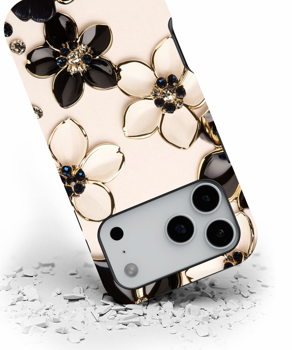 Double-Layer Semi-Handprinted Tough Matte Flowers iPhone Case