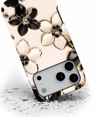 Double-Layer Semi-Handprinted Tough Matte Flowers iPhone Case