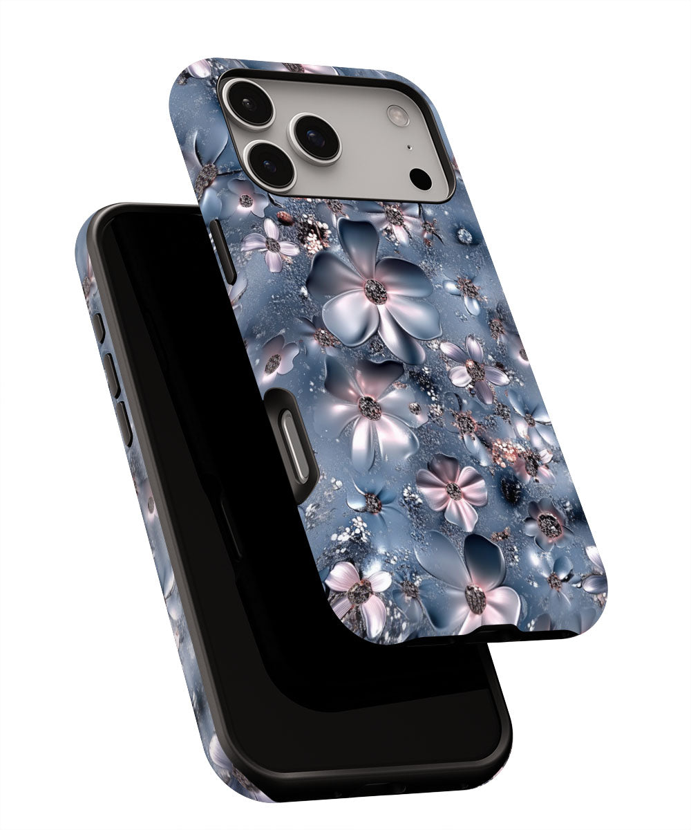 Double-Layer Semi-Handprinted Tough Matte Flowers iPhone Case