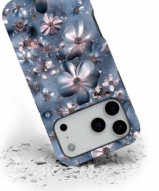 Double-Layer Semi-Handprinted Tough Matte Flowers iPhone Case