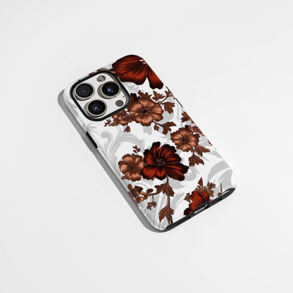Double-Layer Semi-Handprinted Tough Matte Flowers iPhone Case