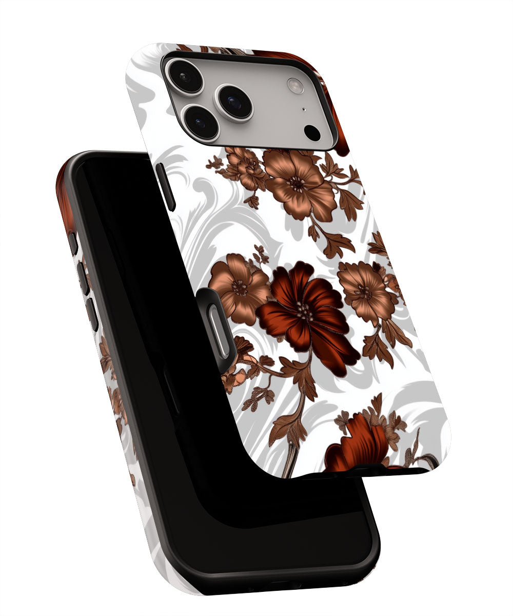 Double-Layer Semi-Handprinted Tough Matte Flowers iPhone Case