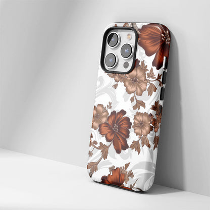 Double-Layer Semi-Handprinted Tough Matte Flowers iPhone Case
