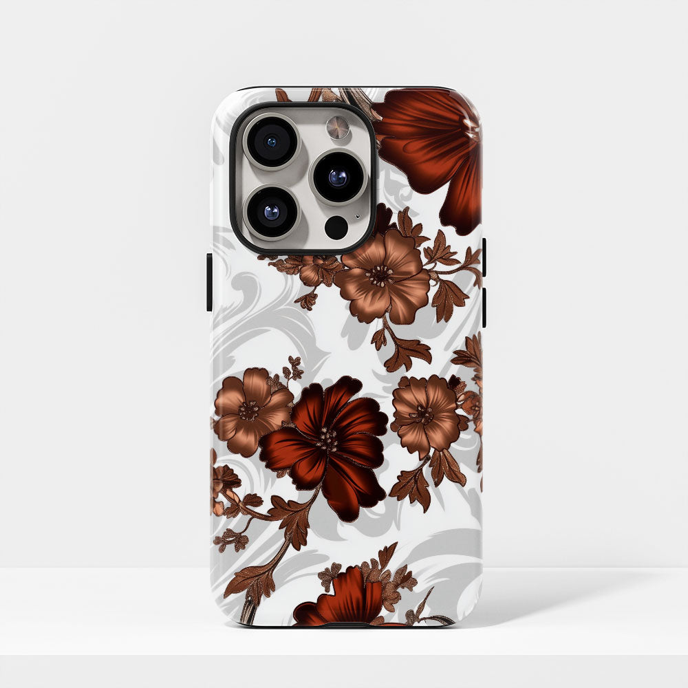 Double-Layer Semi-Handprinted Tough Matte Flowers iPhone Case