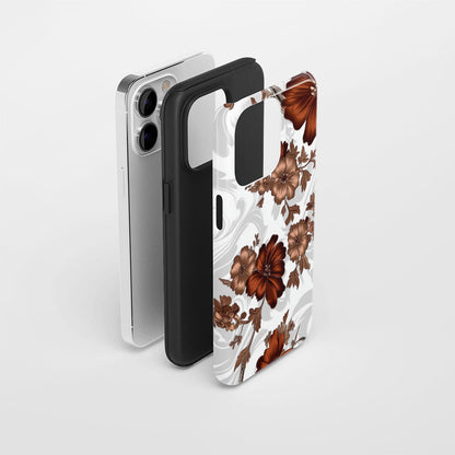Double-Layer Semi-Handprinted Tough Matte Flowers iPhone Case
