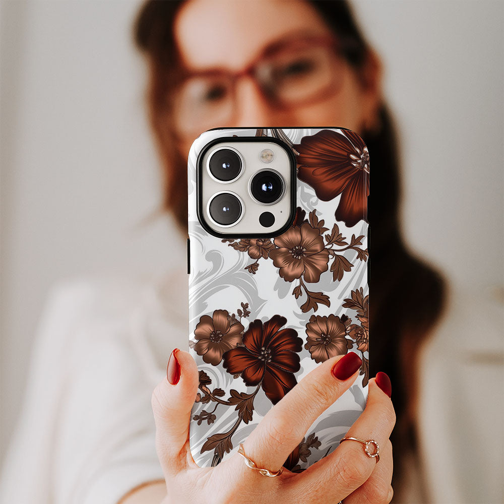 Double-Layer Semi-Handprinted Tough Matte Flowers iPhone Case