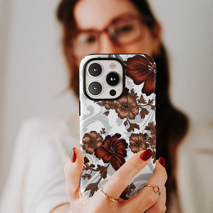 Double-Layer Semi-Handprinted Tough Matte Flowers iPhone Case