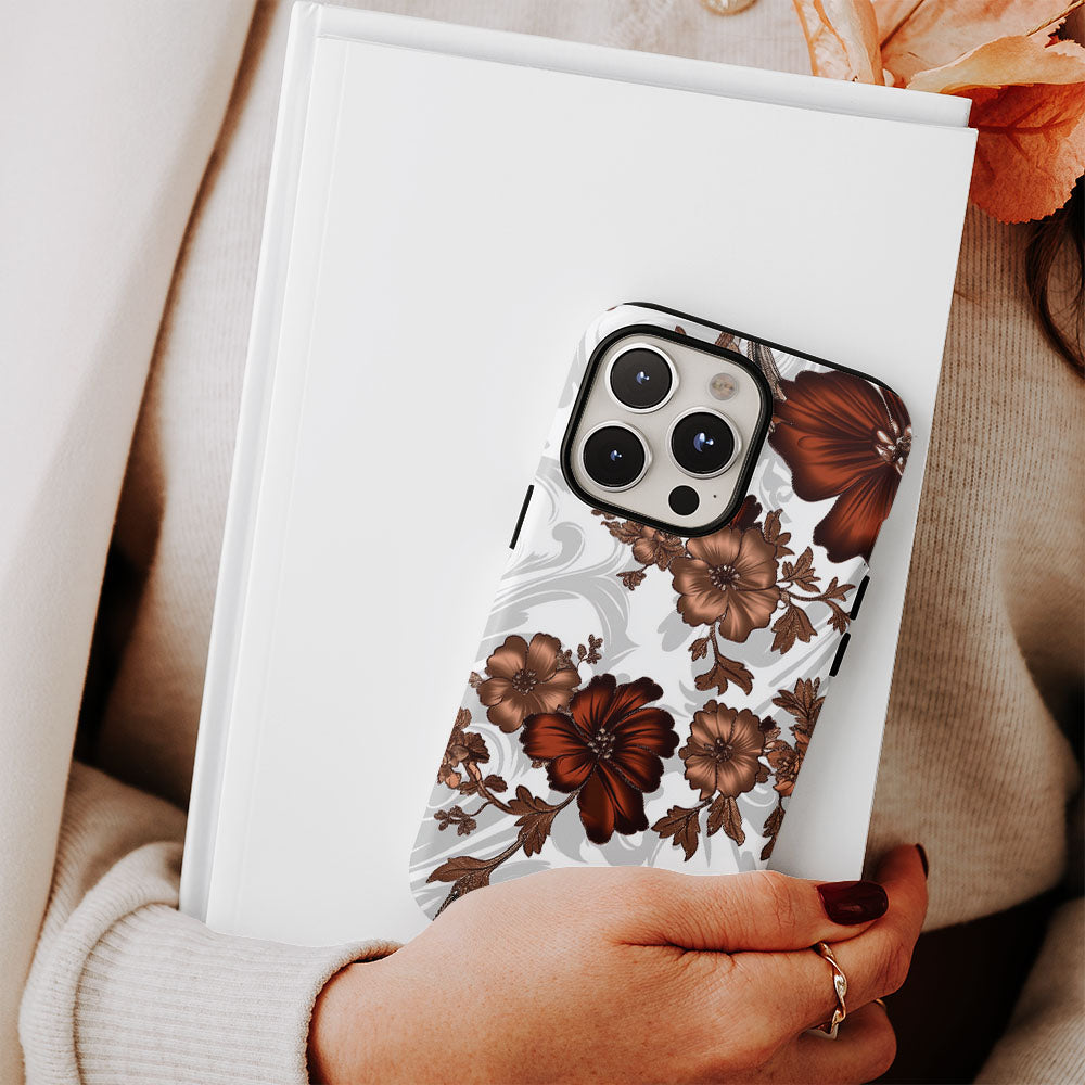 Double-Layer Semi-Handprinted Tough Matte Flowers iPhone Case