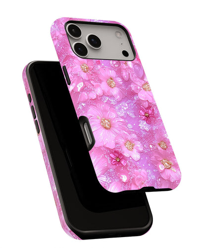 Double-Layer Semi-Handprinted Tough Matte Flowers iPhone Case