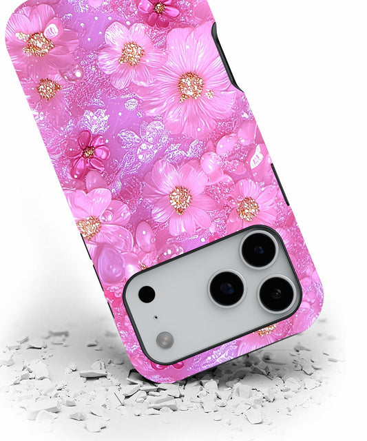 Double-Layer Semi-Handprinted Tough Matte Flowers iPhone Case