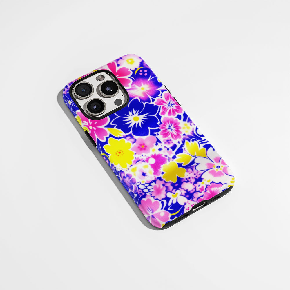 Double-Layer Semi-Handprinted Tough Matte Flowers iPhone Case