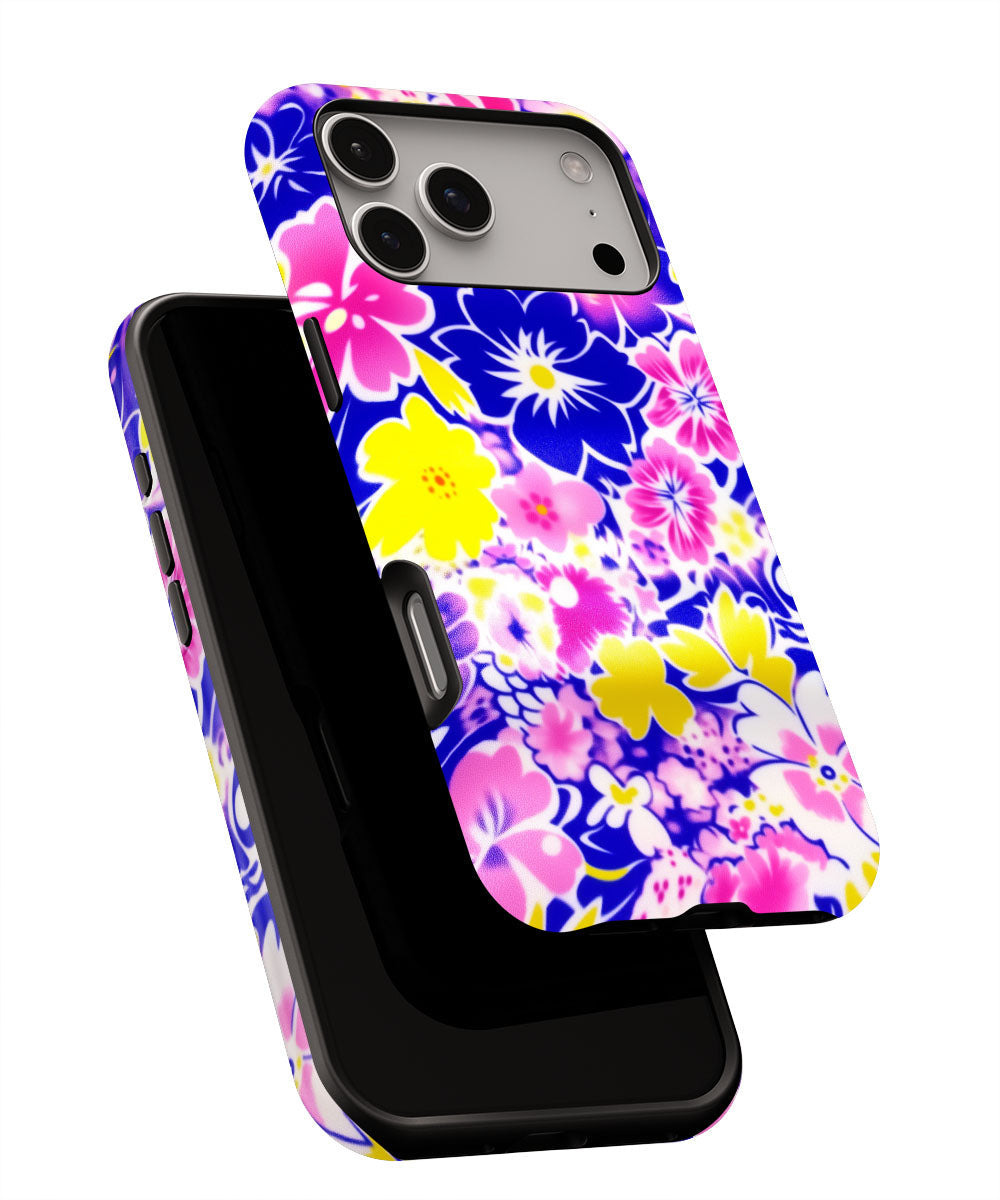 Double-Layer Semi-Handprinted Tough Matte Flowers iPhone Case