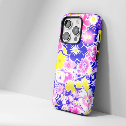 Double-Layer Semi-Handprinted Tough Matte Flowers iPhone Case