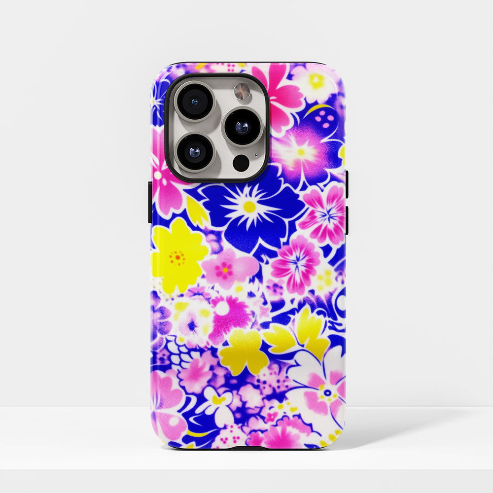 Double-Layer Semi-Handprinted Tough Matte Flowers iPhone Case