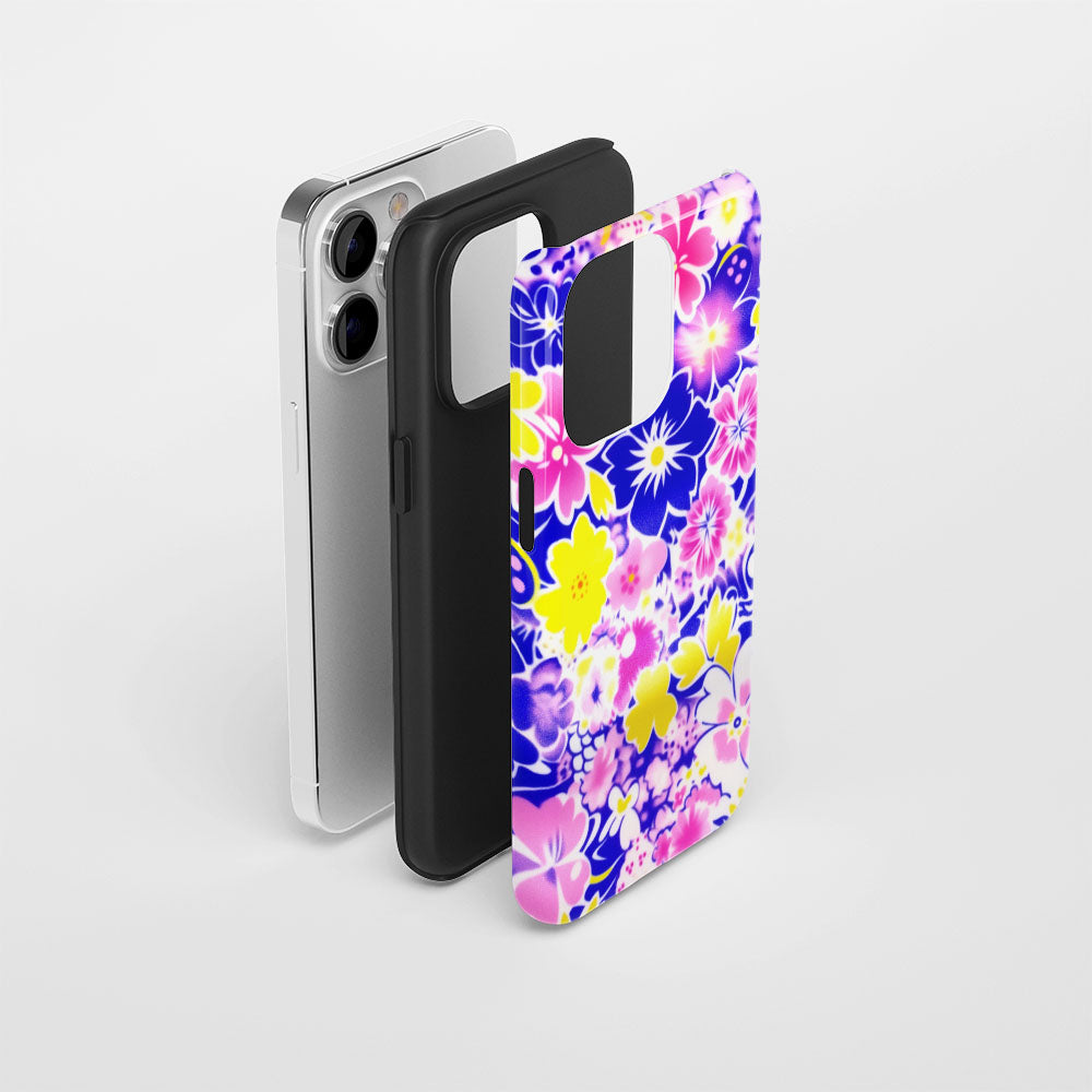 Double-Layer Semi-Handprinted Tough Matte Flowers iPhone Case