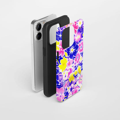 Double-Layer Semi-Handprinted Tough Matte Flowers iPhone Case