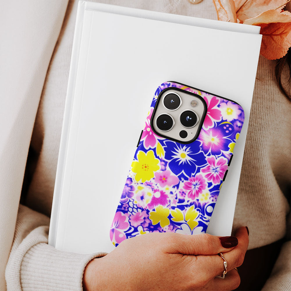 Double-Layer Semi-Handprinted Tough Matte Flowers iPhone Case