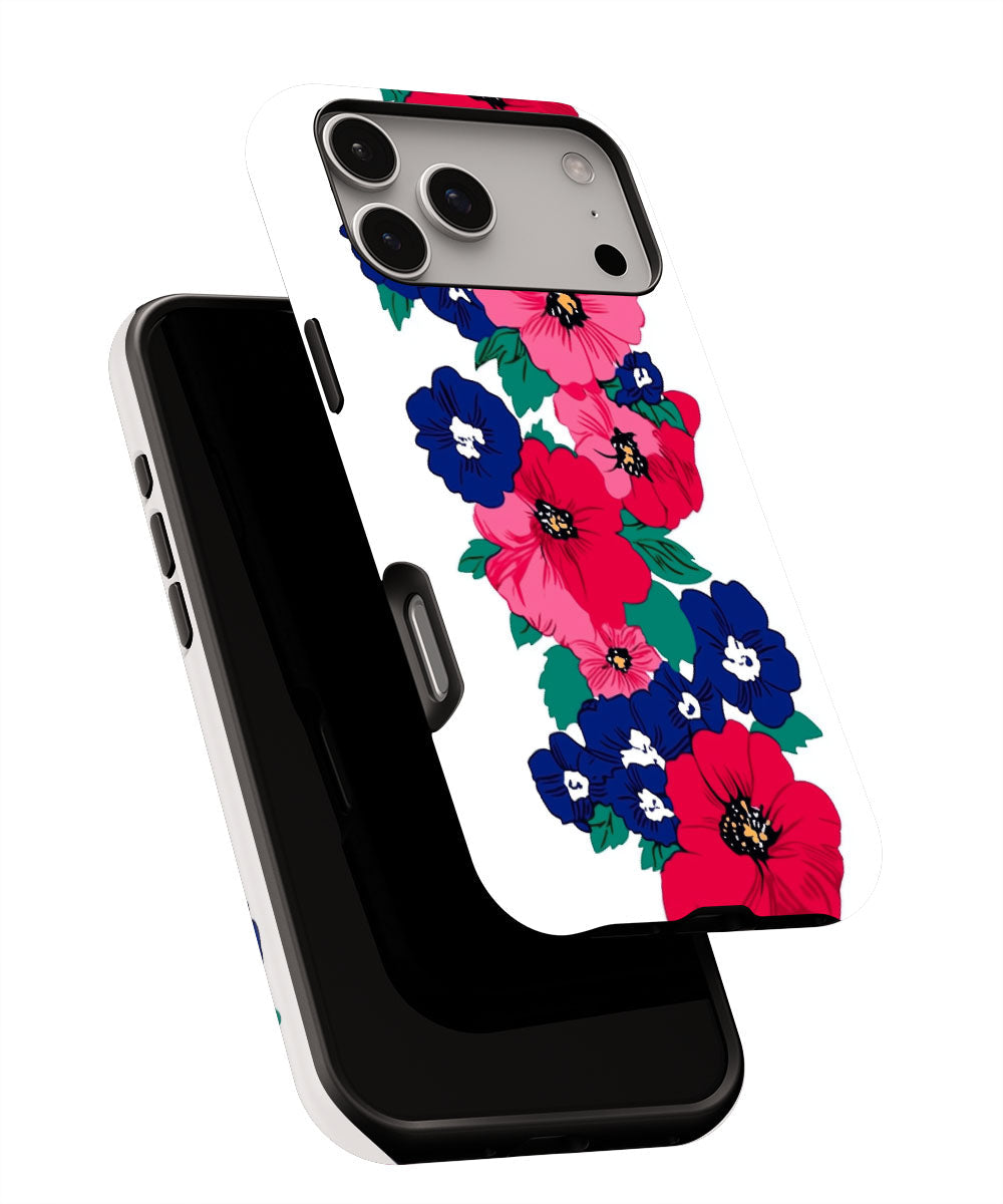 Double-Layer Semi-Handprinted Tough Matte Flowers iPhone Case