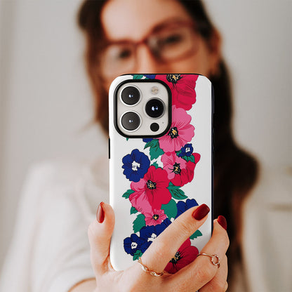 Double-Layer Semi-Handprinted Tough Matte Flowers iPhone Case
