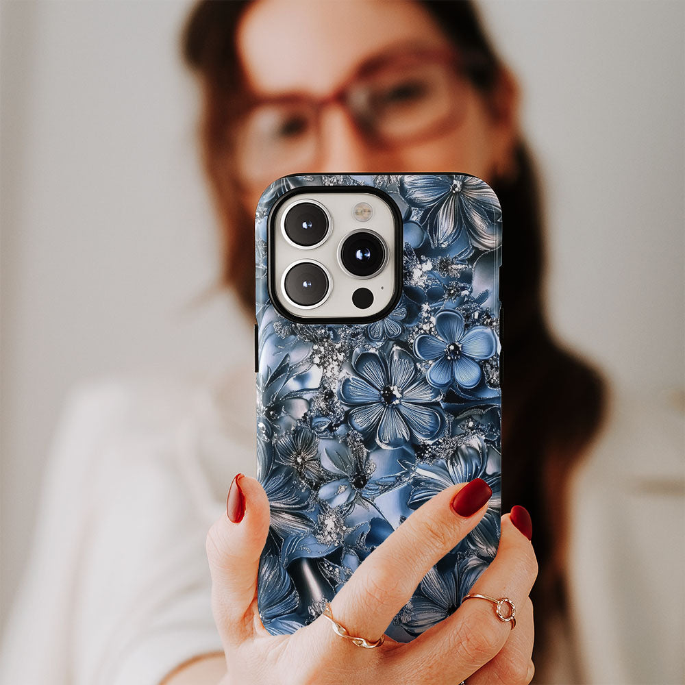 Double-Layer Semi-Handprinted Tough Matte Flowers iPhone Case