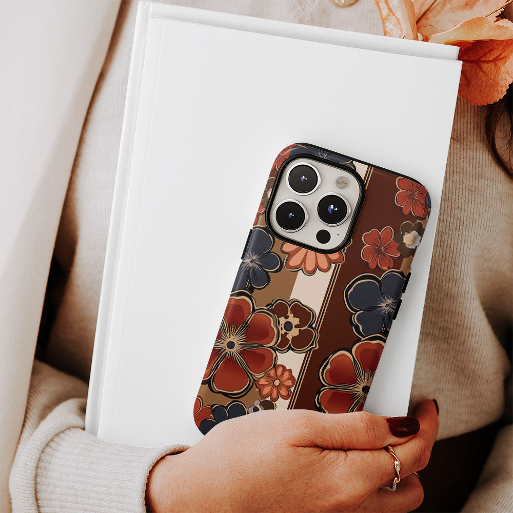 Double-Layer Semi-Handprinted Tough Matte Flowers iPhone Case