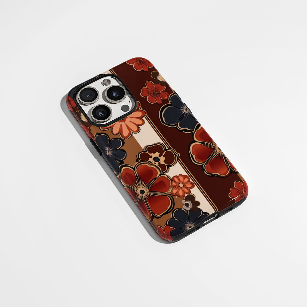 Double-Layer Semi-Handprinted Tough Matte Flowers iPhone Case