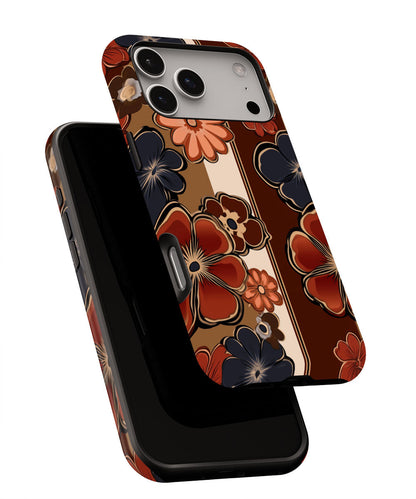 Double-Layer Semi-Handprinted Tough Matte Flowers iPhone Case