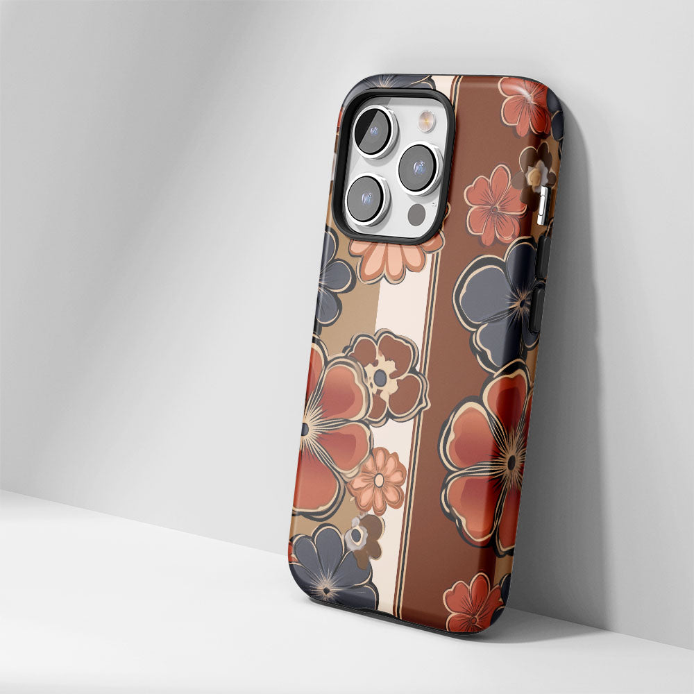 Double-Layer Semi-Handprinted Tough Matte Flowers iPhone Case
