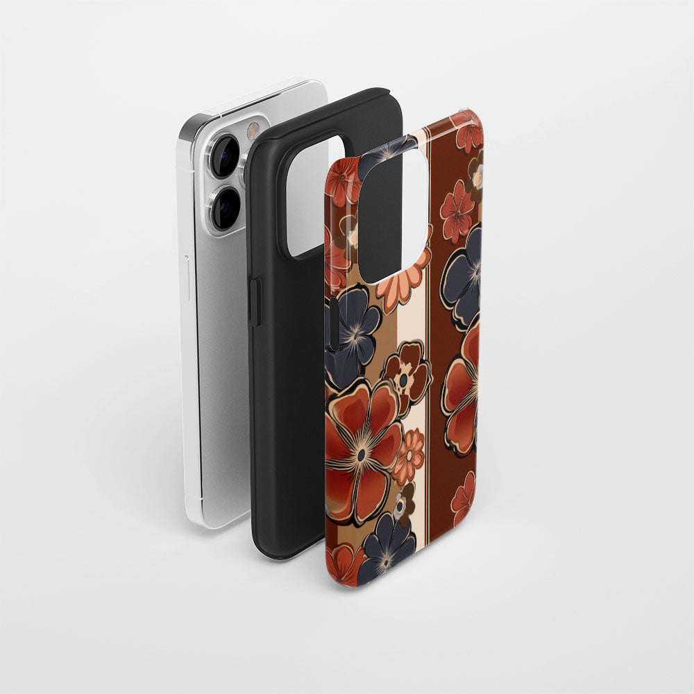 Double-Layer Semi-Handprinted Tough Matte Flowers iPhone Case