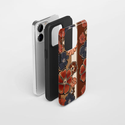 Double-Layer Semi-Handprinted Tough Matte Flowers iPhone Case