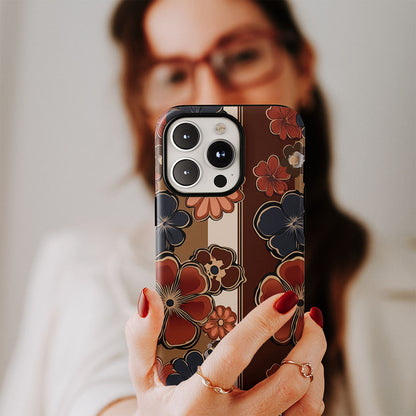 Double-Layer Semi-Handprinted Tough Matte Flowers iPhone Case