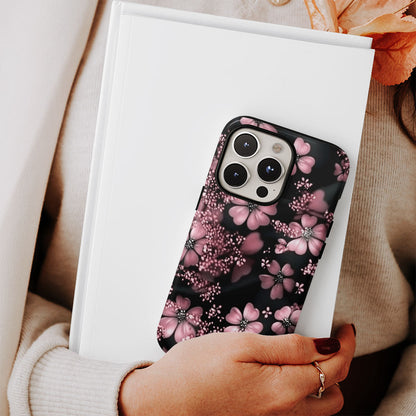 Double-Layer Semi-Handprinted Tough Matte Flowers iPhone Case