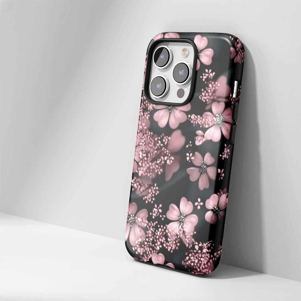Double-Layer Semi-Handprinted Tough Matte Flowers iPhone Case