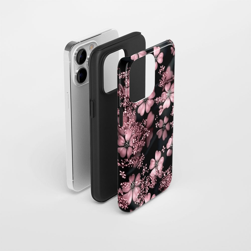 Double-Layer Semi-Handprinted Tough Matte Flowers iPhone Case