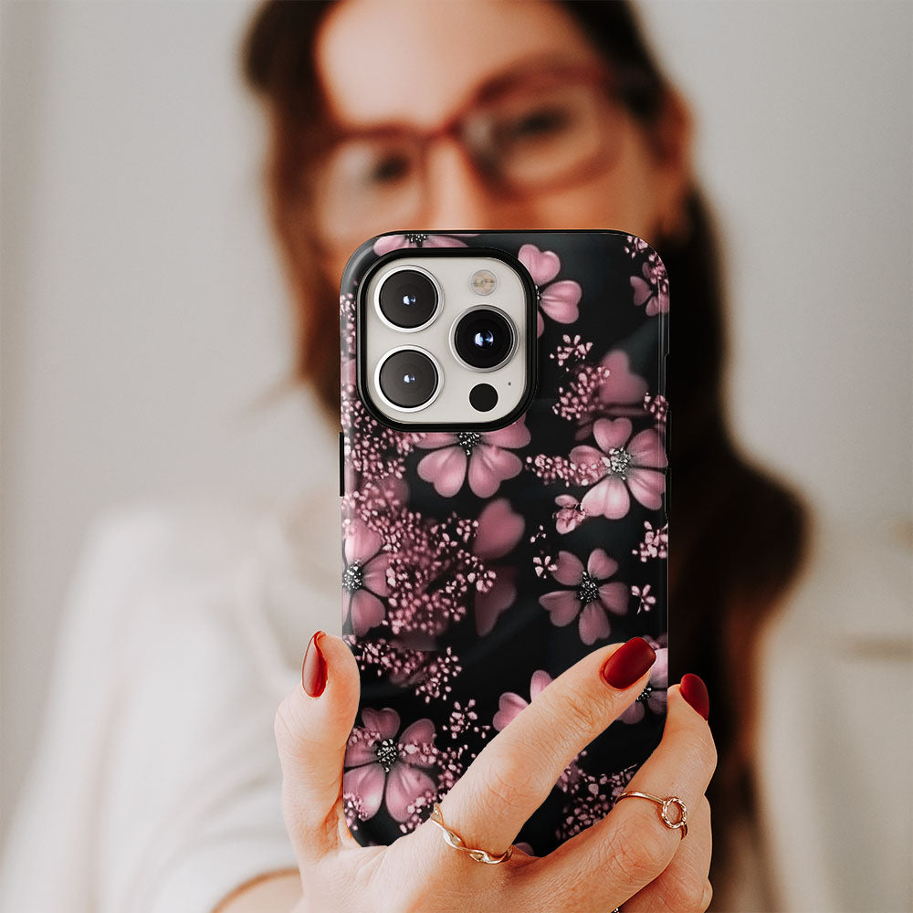 Double-Layer Semi-Handprinted Tough Matte Flowers iPhone Case