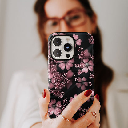 Double-Layer Semi-Handprinted Tough Matte Flowers iPhone Case