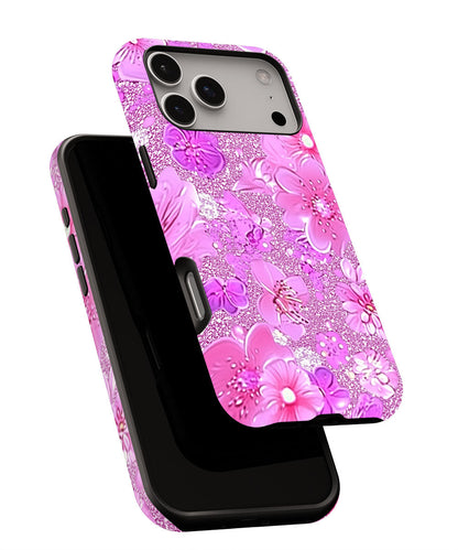 Double-Layer Semi-Handprinted Tough Matte Flowers iPhone Case