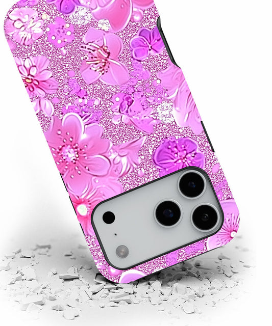Double-Layer Semi-Handprinted Tough Matte Flowers iPhone Case