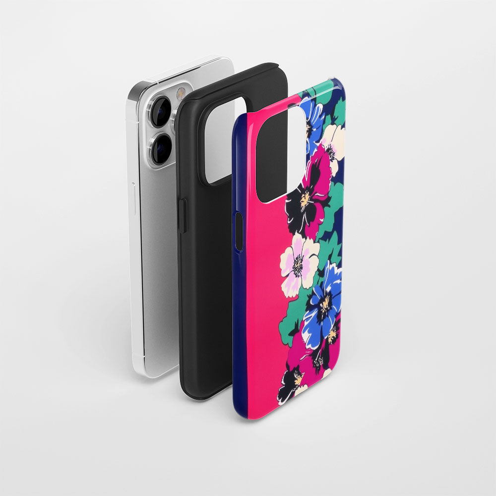 Double-Layer Semi-Handprinted Tough Matte Flowers iPhone Case