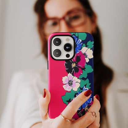 Double-Layer Semi-Handprinted Tough Matte Flowers iPhone Case